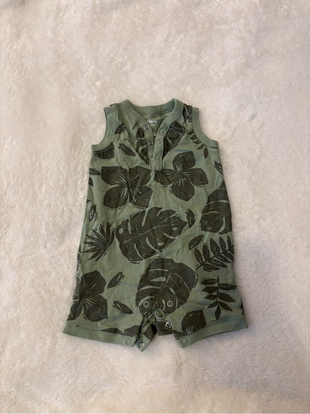 Carter’s 6M - Sleeveless Olive Green Tropical Baby Romper